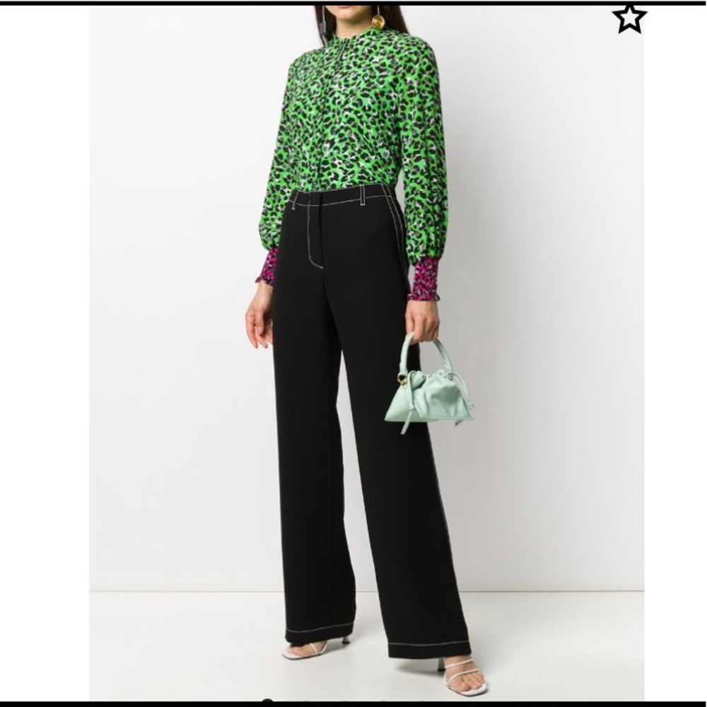 Frame Denim Wide Leg Contrast Stitch Pants - Noir